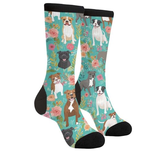 YISHOW Pitbull Dogs Socks Men's Women's Crew Socks Funny Crazy Novelty Socks Gift