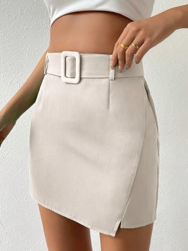 Floerns Women's Solid High Waist Pencil Belt Skirt Bodycon Mini Skirt4