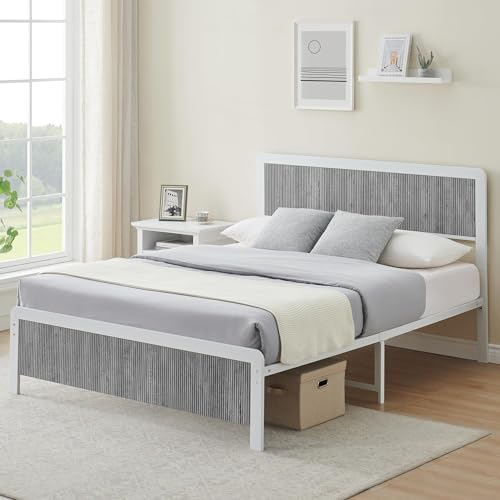 GarveeHome Queen Size Bed Frame with Headboard, Classic Wood and Metal Platform Design, 14 Inch...