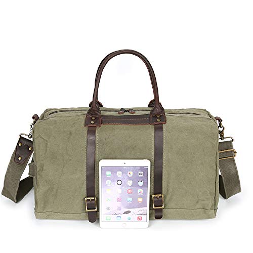 men Men Casual Travel Duffel Waterproof Canvas Cowhide Leather Luggage Tote Handbag Gym Sports Overnight Weekend Bag Sports Overnight Gym Luggage Weekend Tote Bag(Army Green)3