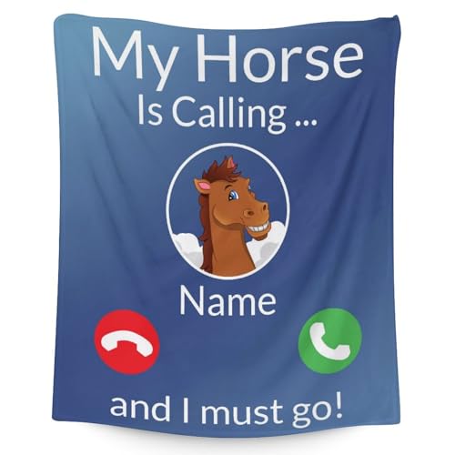 Mercuryelf Custom Horse Blanket Gift - 50x60 Inches Funny Throw Blankets for Teens - Blue Soft, Fuzzy & Warm Throws for Living Room, Sofa