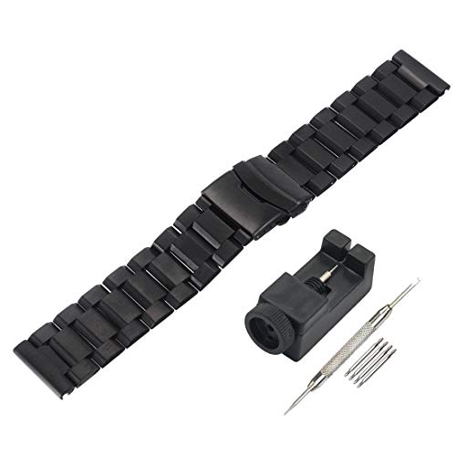 Bosymart Stainless Steel Watch Band Brushed Finish Metal Watch Strap 18mm/20mm/22mm/24mm Double Buckle Bracelet Black, Silver, Gold & Rose Gold