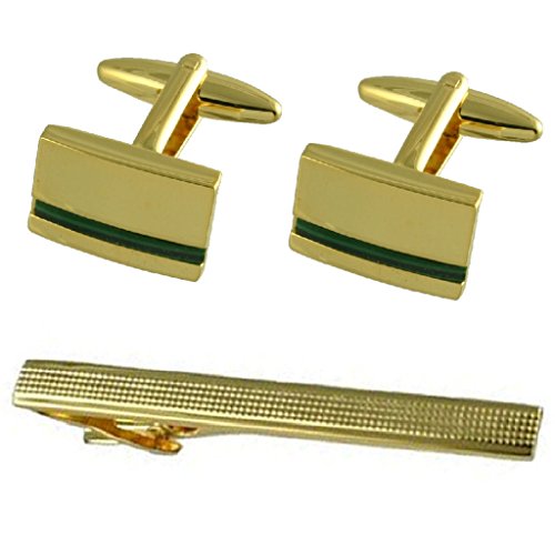 Gemelos de oro malaquita verde y pisacorbatas de 65mm para fijación de camisas