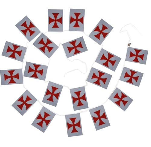Image of AZ FLAG Templar order 6 meters BUNTING Flag 20 flags 9'' x 6'' - Catholic STRING flags 15 x 21 cm