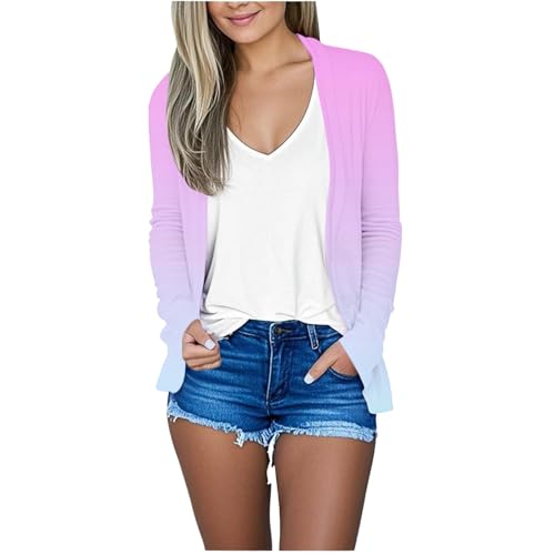 vaolkwsacz Abrigo de punto para mujer otoño cárdigan de punto fino degradado cárdigan frontal abierto cárdigan ligero chaqueta de entretiempo multicolor protector solar chaqueta de punto chaqueta