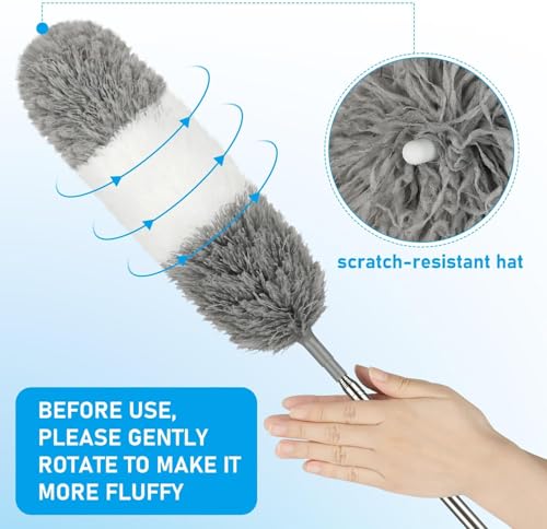 Image of Microfiber Feather Dusters for Cleaning, Duster with 100 inch Extension Pole, Cobweb Cleaner Duster Tools with 2 Microfiber Heads, Long Aluminum Telescoping Pole for Ceiling Fan Blinds Furniture Cars