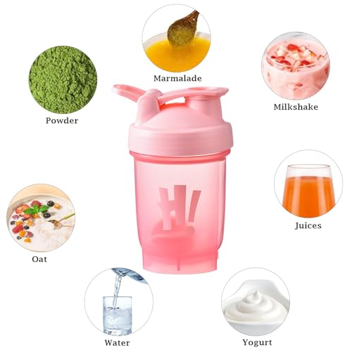 chongning Protein Shaker Bottle with Mixing Ball, 350ml Protein Powder Shaker Bottle, Leakproof Flip On Lid, Sports Gym Supplement Shaker Cup, Mini Water Bottle for Protein Shakes, BPA Free (Pink) - Image 5