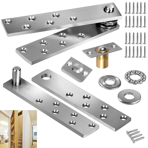 TOWEBOORY Charnière de porte cachée, charnières pivotantes en acier inoxydable, robustes, rotation à 360°, jusqu'à 136 kg, argent