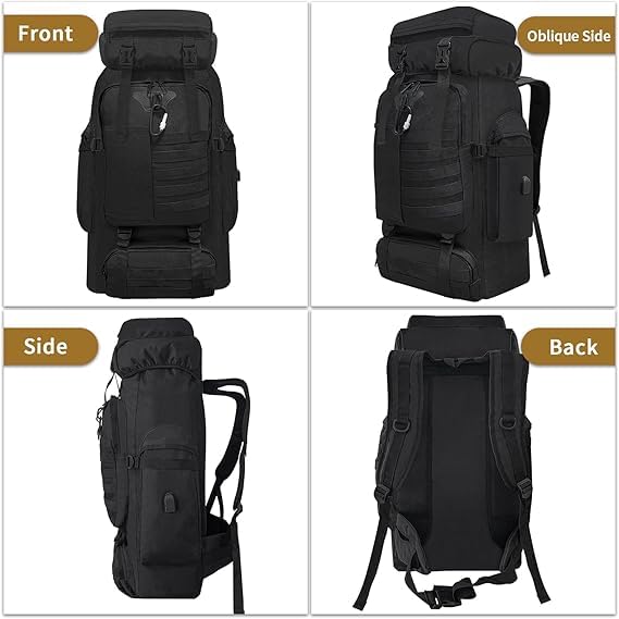 Mochila de senderismo para hombre y mujer 80 L negra miniatura 7