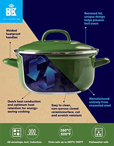 Bk-Cookware Indigo Round Enameled Casserole With Lid - 20 Cm/2.5 Litre, Green (Cc002470-001) #TOP3