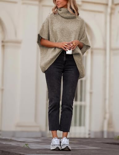 Image of Ynhonra Womens Turtleneck Sweater Oversized Chunky Batwing Sleeve Short Tops | Dolman Pullover