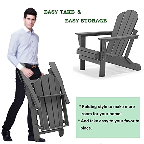 Classic Folding Adirondack Chair, Pre-Assembled Outdoor Chairs, Poly Lumber Weather Resistant Plastic Patio Chair, Perfect For Pool, Deck, Backyard, Garden, Fire Pit Seating, Slate Gray #TOP3