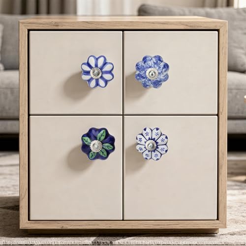 Image of Craft Trade Pumpkin Ceramic Drawer Knobs Set of 10 - Blue Multicolor Cabinet Handles for Kitchen Cabinets Wardrobe Cupboard & Dresser Decorative Drawer Pulls