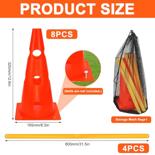 Weciau Steckhürdenset, Agility Set Hunde mit 8 Kegel(32cm) + 4 Stangen(80cm), Cavaletti Hund für Koordinationstraining, Pylonen Hundetraining, Einstellbare Trainingshürden für Hunde Teamsport Fussball