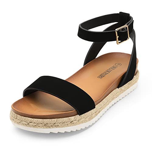 DREAM PAIRS Women's Open Toe Platform Espadrille Wedge Sandals Comfortable One Band Dressy Casual Sandals for Women 6 Black/Nubuck