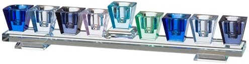 9 Branch Elegant Colorful Glass Menorah: Modern, Elegant Jewish Hanukkah Replica Candelabra Candleholder Stand, 10.6"*2.7"