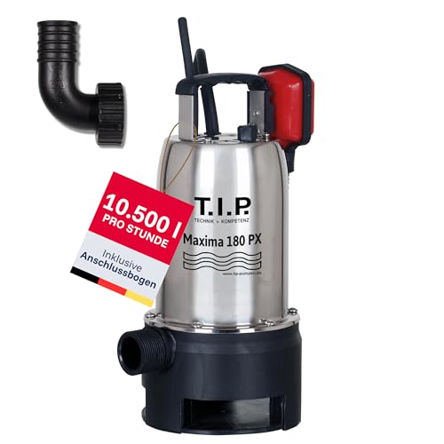T.I.P. Schmutzwasser Tauchpumpe Edelstahl 180 PX - 10.500 l/h Fördermenge, 7m Eintauchtiefe, 7m Förderhöhe, leistungsstarke Tauchpumpe, robust und langlebig, ideal für Kellerentwässerung 30121