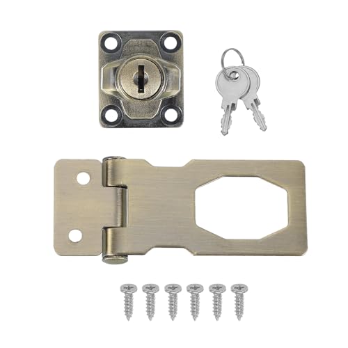 Image of MECCANIXITY Twist Knob Keyed Hasp Locks Safety Packlock Clasp Hasp Latches with Keys & Screws 2.5 Inch for Window Barn Drawer Cabinet Garage Closets Doors (Green)
