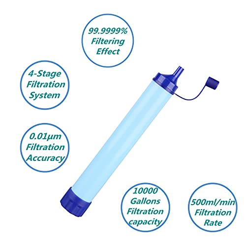 10000 Gallons Outdoor Personal Water Filter,Ultralight 0.01Micron 4-Stage Filtration System Portable Water Purifier Survival Straws for Outdoor Travel Wilderness Expedition and Emergency situations