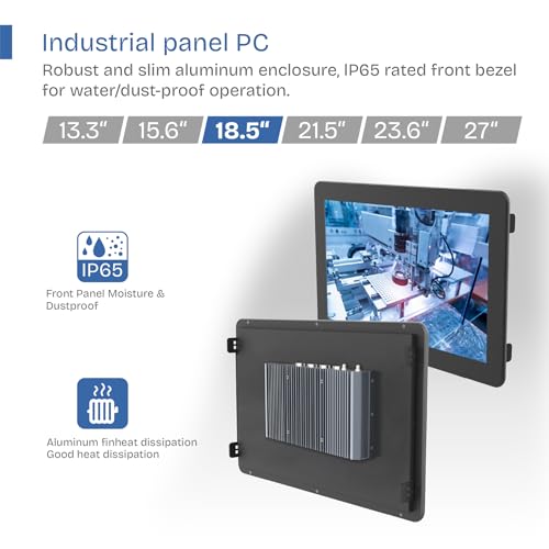 Image of 18.5 inch Fanless Industrial Panel PC,16:9 Embedded 10 Point Touch PC,Windows 11 IP65 All-in-One Computer,Auto Power-on,for Factory,Automation,Kiosk,Business (I3-1215U, 8G RAM 1TB SSD)