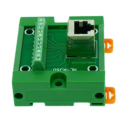 Wiring Connecting Terminals - RJ50 10P10C Horizontal Module Interface Module with DIN Rail Mounting feet,Right Angle Jack. RJ50 to Screw Terminal Block Module