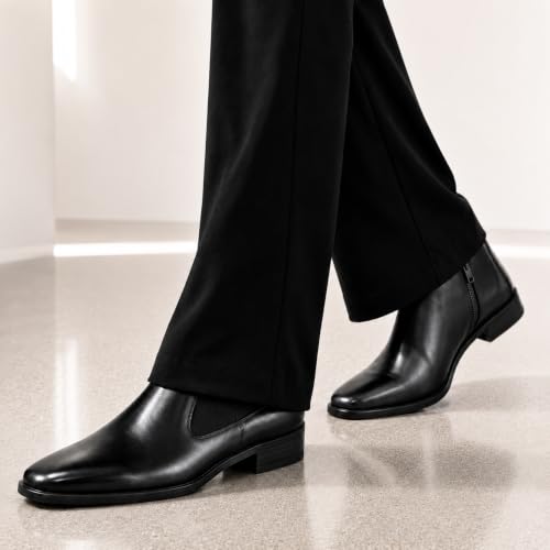 Image of Black Chelsea Boots for Men | Premium Leather Finish Ankle Boots with Side Zip & Elastic | Men's Formal Shoes, Casual Boots, Office Wear Stylish High Ankle Boot Shoes