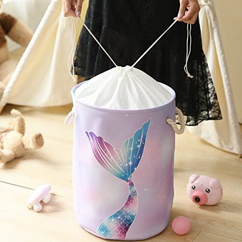Inough Baby Laundry Hamper Fabric Storage Basket Round Laundry Basket For Girls Collapsible Laundry Baskets With Drawstring Closure, Mermaid Room Decor For Girls Room, Laundry (Mermaid Tail) #TOP2