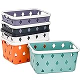 Lyellfe 5 Pack Plastic Storage Basket, Small Shelf Basket for Organizing, Pantry Organizer Basket with Handles, Heavy Duty Organizer Bins for Office, Classroom, School, Bedroom