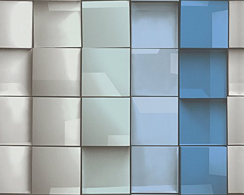 A.S. Création Vliestapete Move Your Wall Tapete in 3D Optik geometrisch grafisch 10,05 m x 0,53 m blau grau grün Made in Germany 960201 96020-1
