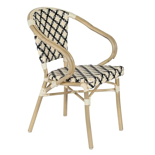 Oviala Fauteuil de terrasse bistrot Parisien en Aluminium et rotin Noir