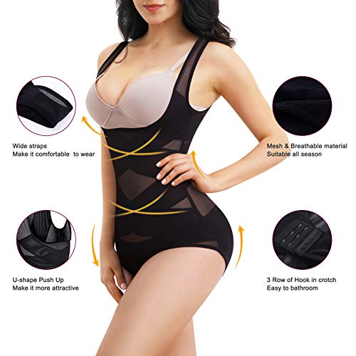 Reyeogo Shapewear Bodysuit For Women Tummy Control Butt Lifter Panty Hi-Waist Trainer Stomach Body Shaper Slimming Girdles (Black, Medium) #TOP3