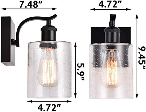 Berliget Farmhouse Black Wall Sconces Set Of Two, Modern Industrial Bubble Glass Wall Lamp, Bathroom Vanity Light Fixtures Indoor Wall Mount Light For Bedroom Living Room Hallway Stairwell #TOP6