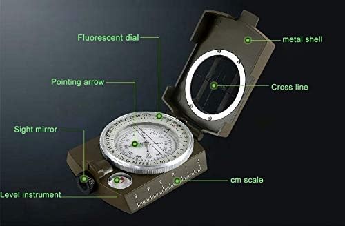 Image of URBAN BOX (Device of C) Professional High Accuracy Metal Waterproof Military Compass for Directions (8 X 6.5 X 3 Cm, Green)