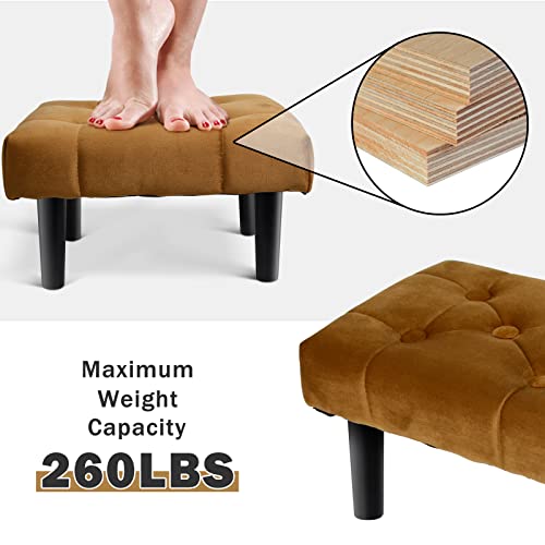 Houchics Small Footstool Ottoman,Velvet Soft Footrest Ottoman With Wood Legs,Sofa Footrest Extra Seating For Living Room Entryway Office(Coffee 1Pack) #TOP6
