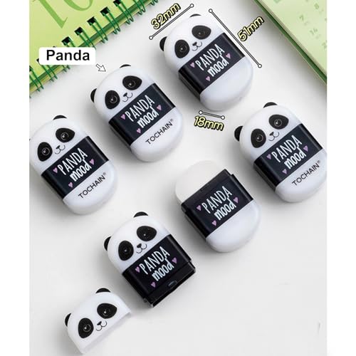 4 Pcs Cute Pencil Sharpener & Eraser 2-in-1 Cartoon Panda Pencil Sharpener Small Manual Pencil Sharpener Kawaii Plastic Sharpener School Office Supplies Pencil Sharpener for Girls Women (Panda) - Thumbnail 6