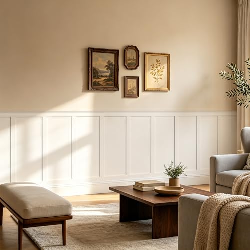 WADILE Premade Board and Batten Wall Panel Kit, Paintable Wainscoting Panels with Decorative Edge Trim, PS Accent Wall Molding Kit, Interior Wall Decor for Living Room, Bedroom & Hallway, 236x45.3in