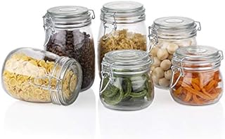 Amisglass Mason Jars Wide Mouth Canning Glass Jars Rubber Seal, with Airtight Lids, Clear Canister for Cereal, Beans, Coffee, Nuts Set of 6 (1100ML*2+1000ML*2+600ML*2) Preserve Container Jars