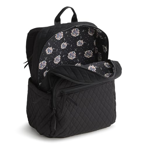 Image of Vera Bradley Women's Premium Cotton Large Bancroft Backpack - 15 inch Laptop & Trolley Sleeves - Classic Black, 28L