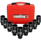 Anbull 1/2 Inch Deep Impact Socket Set, 9PCS Drive Axle Nut Impact Socket Set 29mm 30mm 31mm 32mm...