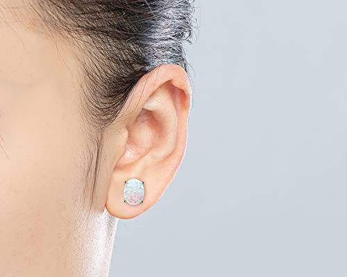 YUNKAI Sterling Silver Opal Stud Earrings for Women, Birthstone Stud Earrings, Oval/Round Shape Opal Earrings Hypoallergenic Jewelry Gift for Birthday Christmas3