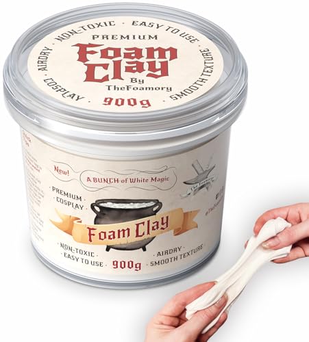 The Foamory Moldable Cosplay Foam Clay (900g White) High Density Air Dry Clay, EVA Foam Sands Paints Easily, Non-Toxic Safe for Kids, Adults & Crafts