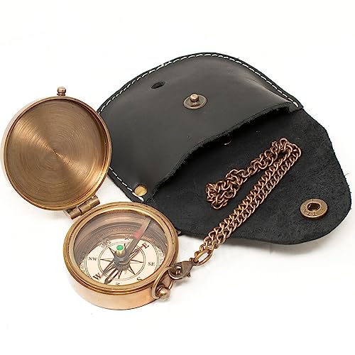 Brújula de latón grabada para regalo con estuche de cuero miniatura 6