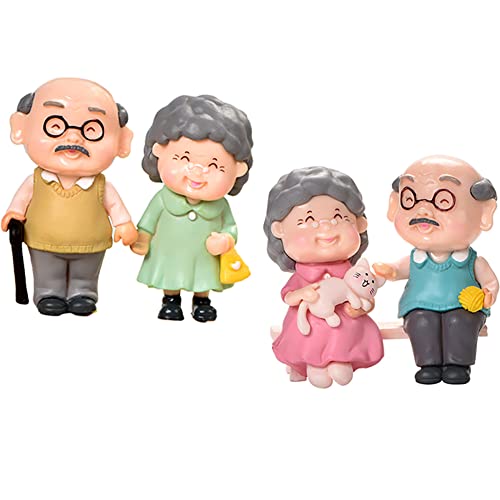 2 Pairs Elderly Couple Cake Topper Figurines Statue Loving Couple Lover Dolls Parents Cake Decorations for Wedding Anniversary Party