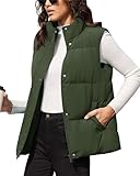 MAGCOMSEN Ladies Down Puffer Vests Outerwear Winter Jacket Sleeveless Water Resistant Lightweight Oversized Zip Up Padded Gilet Army Green