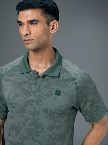 Image of TECHNOSPORT Men's Slim Fit Printed Half Sleeve Polo T-Shirt with Matpiq for Casual & Regular Use