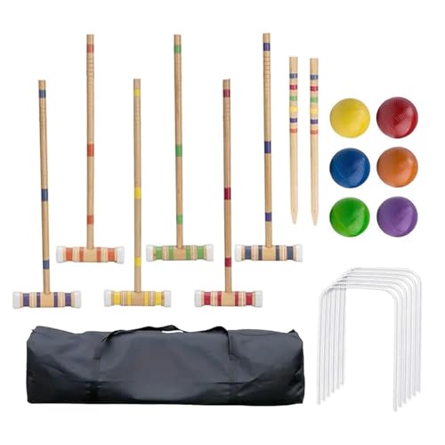 Juego de croquet – Juego de bolas con púas, divertidos juegos de pelota y bolsa de transporte, actividades al aire libre portátil, juego de deportes de madera para césped, patios traseros, parques
