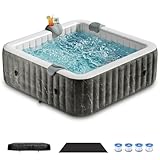 Heavy Duty Inflatable Hot Tub, Reinforced Mesh PVC Blow Up Spa with 2 Headrests & Cup Holder, Durable Outdoor Hot Tub, Tear-Resistant, UV Resistant, Fits 2-6 Persons
