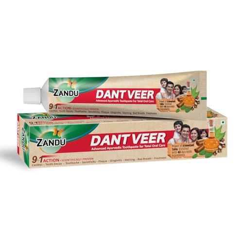 Image of Zandu Dantveer Toothpaste 200Gm Copper Bad Breath Treatment,Plaque Removal Tongue Cleaner Pack Of 2 Fight Dental&Oral Problems Reduces Bad Breath Ayurvedic Toothpaste With 40 Ingredients