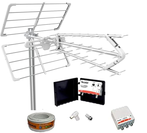 Kit Amplificado Antena TV 18 dB 5G + Rollo 20M + Amplificador 40dB UHF/VHF + Fuente alimentación + Conectores F Y TV.