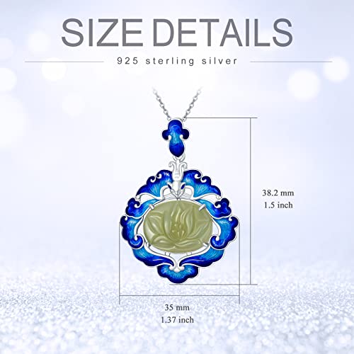 Jkr Enamel Lotus Necklace Sterling Silver Vintage Jade Pendant Necklace Jewelry Valentine's Day Mother's Day Gifts For Women Girls Her Mom #TOP2